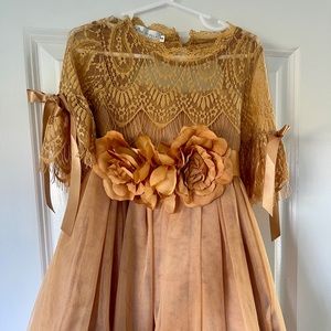 Trish Scully Christmas Dress - Lace Mustard Dress - Girls Size 4